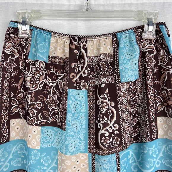 Vintage NO Boundaries Skirt Patchwork Brown Floral Paisley Slip Midi Fairy Y2K - Picture 2 of 5